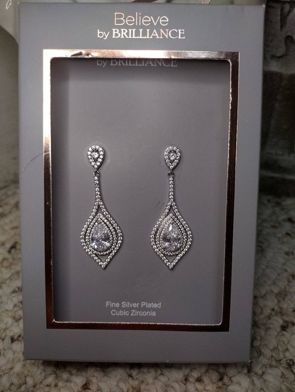 Believe by Brilliance Pear Shape Teardrop Silver Plated Cubic Zirconia Earrings